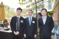 Mr ZHOU Rongzi Roy (left), his mentor Mr KM CHENG (middle) and Mr CHENG's other mentee at the tea reception after the Launch Ceremony of the College Mentorship Scheme 2018–19